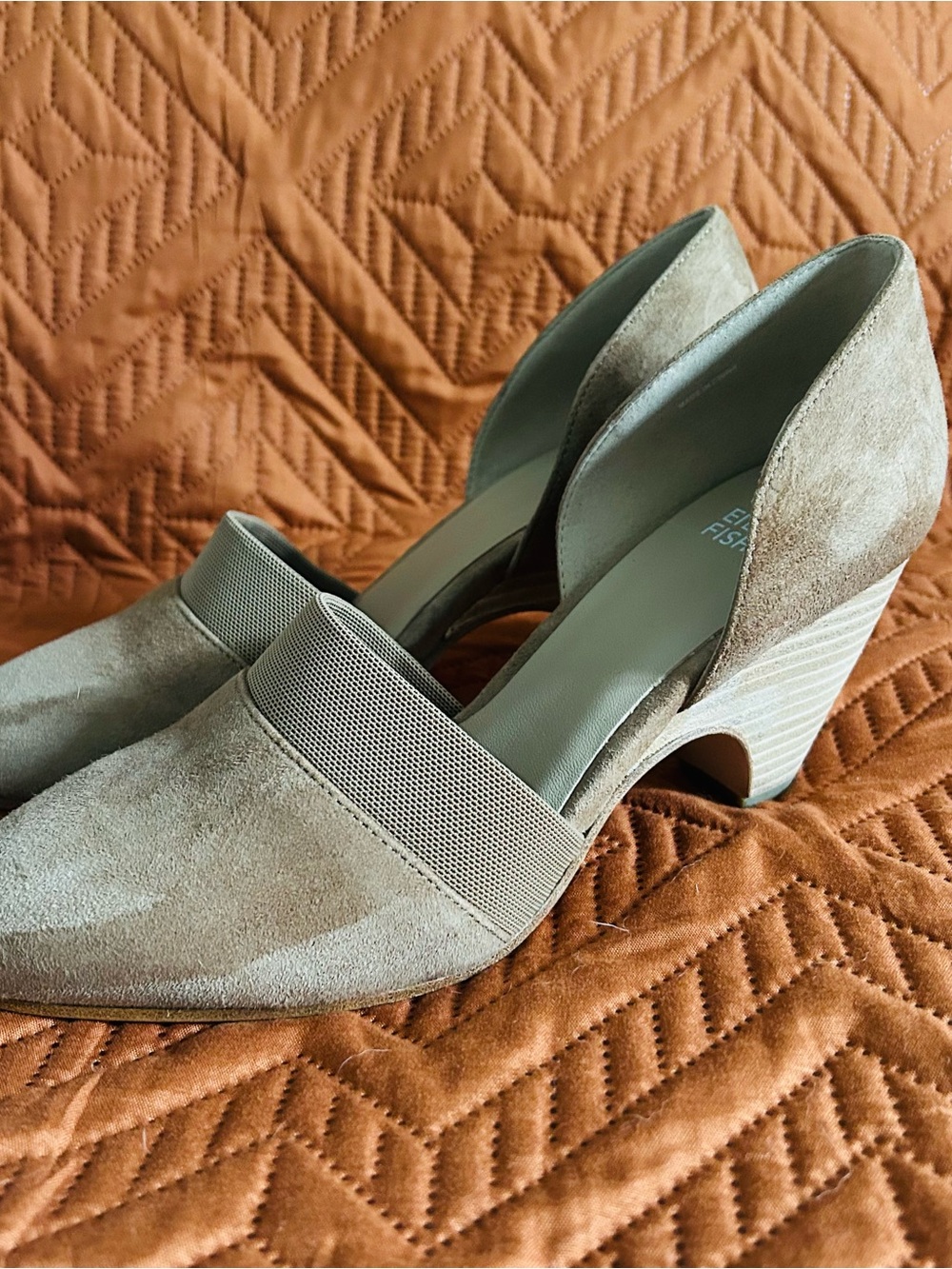 Eileen Fisher Taupe Suede D'Orsay Block Heel Booties